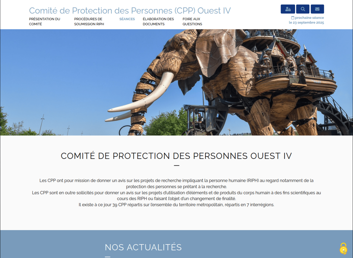 Page d'accueil du site avec bandeau menu, visuel pleine largeur et texte de présentation