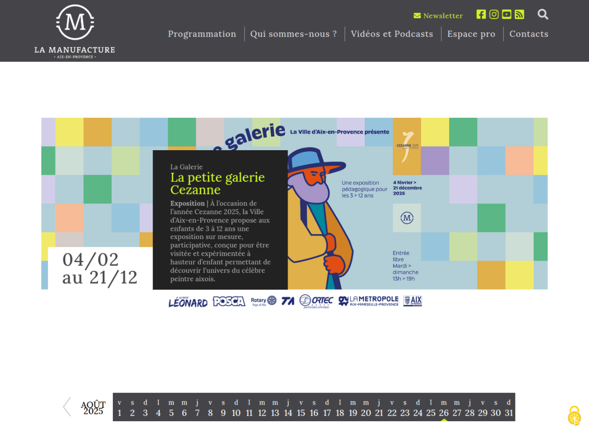 Bandeau supérieur et événement à la Une suivi d'un agenda en une ligne