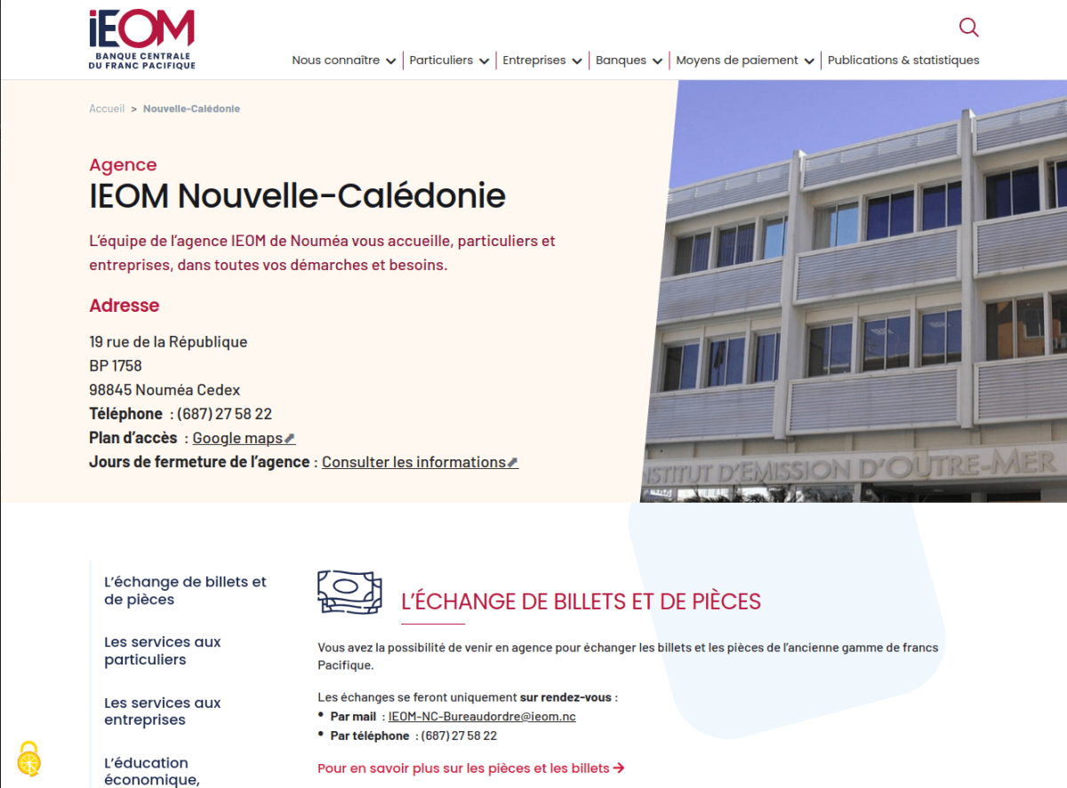 Présentation de l'agence de Nouvelle-Calédonie avec texte et visuel sur la droite et texte sur les services