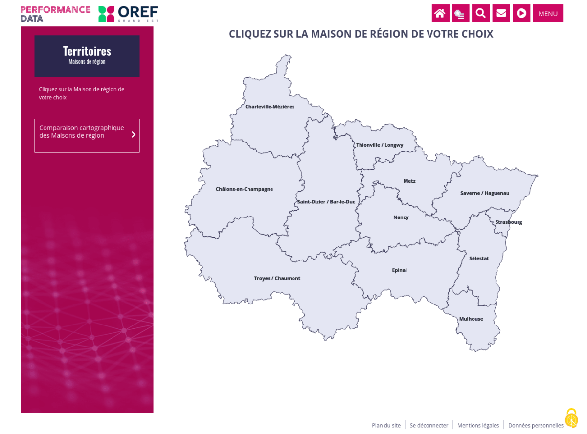 Carte de la région avec choix du territoire