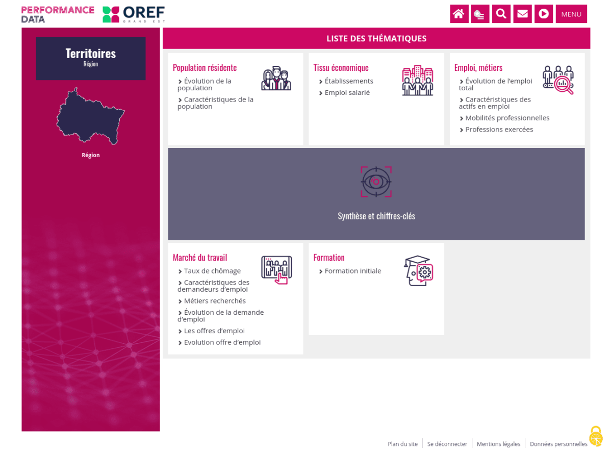 Liste des thématiques en région avec synthèse et chiffres-clés