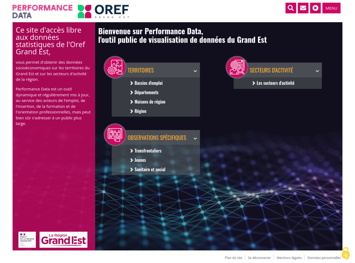 Présentation du site avec liste des outils accessibles