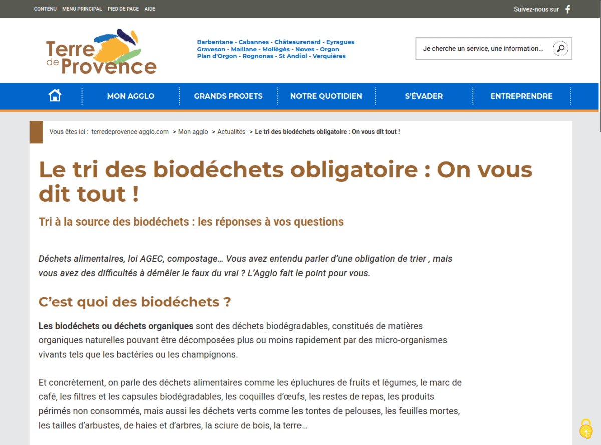 Exemple de page de contenu, avec chapeau en gras, intertitre en couleur marron