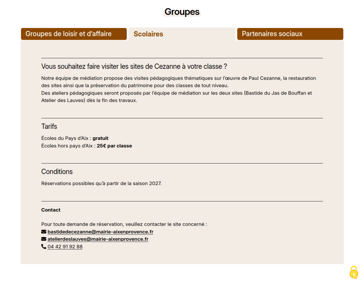 Mise en page en onglet, sélectionné sur Scolaires, avec texte explicatif de cet élément.